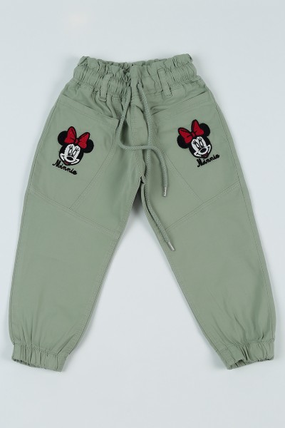 Su Yeşili (3-7 Yaş) Minnie Mouse Nakışlı Bel Lastikli Kız Çocuk Pantolon 94769
