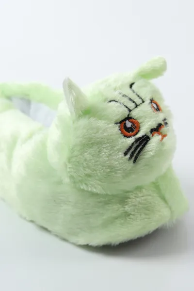 Su Yeşili ( 30 - 35 ) Kedi Figürlü Peluş Kız Çocuk Panduf 490439