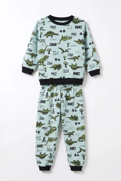 Su Yeşili (4-10 Yaş) Desenli 2 İp Erkek Çocuk Pijama Takım 483336