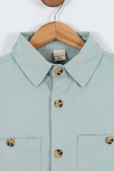 Su Yeşili (5-14 Yaş) Çift Cepli Oversize Kalıp Erkek Çocuk Gabardin Gömlek 323438