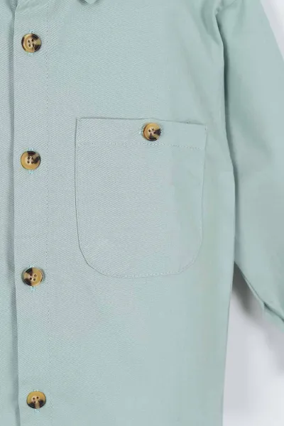 Su Yeşili (5-14 Yaş) Çift Cepli Oversize Kalıp Erkek Çocuk Gabardin Gömlek 323438