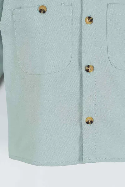 Su Yeşili (5-14 Yaş) Çift Cepli Oversize Kalıp Erkek Çocuk Gabardin Gömlek 323438