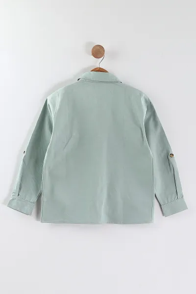 Su Yeşili (4-13 Yaş)  Çift Cepli Oversize Kalıp Erkek Çocuk Gabardin Gömlek 442188