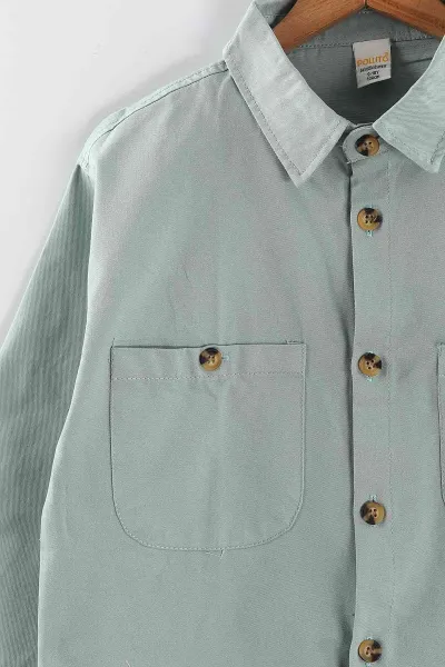 Su Yeşili (4-13 Yaş)  Çift Cepli Oversize Kalıp Erkek Çocuk Gabardin Gömlek 442188