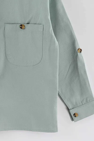 Su Yeşili (4-13 Yaş)  Çift Cepli Oversize Kalıp Erkek Çocuk Gabardin Gömlek 442188