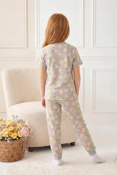 Su Yeşili (4-13 Yaş)Limon Desenli Kız Çocuk Pijama Takımı 461473