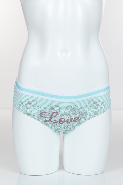 Su Yeşili 4318 Hıpboxer Love Baskılı Çizgili Kumaş Külot 101772