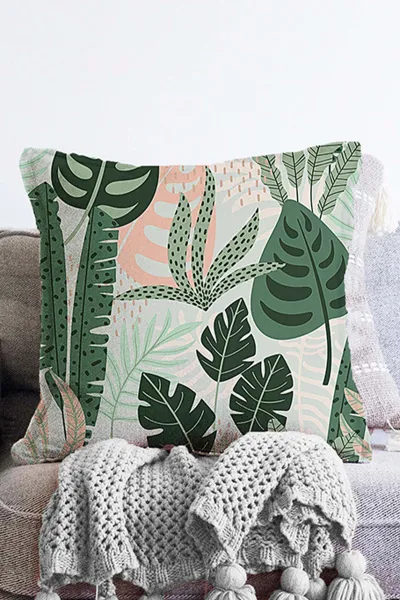 Yeşil 43x43 Dijital Baskılı Fermuarlı Modern Kırlent Kılıfı 272903
