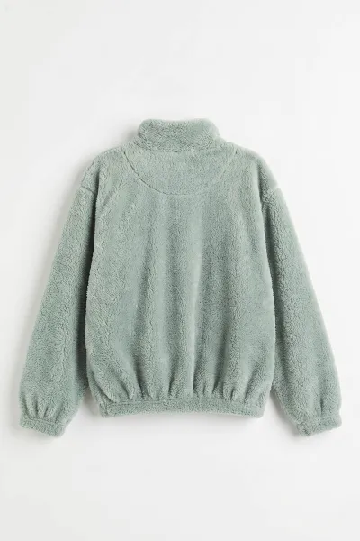 Su Yeşili (5-11 Yaş) Cepli Peluş Kız Çocuk Hırka 498159