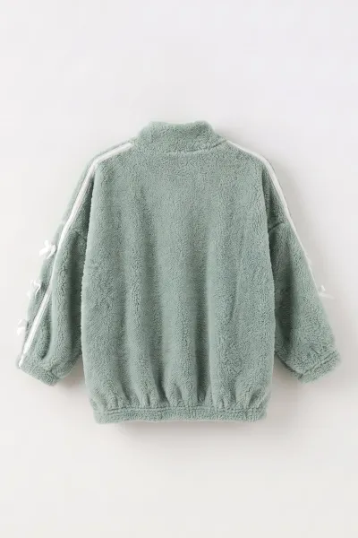 Su Yeşili (5-11 Yaş) Kolları Biyeli Fiyonk Detaylı Peluş Kız Çocuk Hırka 497874