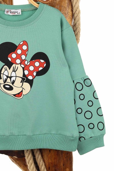 Su Yeşili (5-8 Yaş) Kolu Halka Baskılı İki İp Şardonlu Kız Çocuk Sweat 151572
