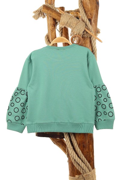 Su Yeşili (5-8 Yaş) Kolu Halka Baskılı İki İp Şardonlu Kız Çocuk Sweat 151572