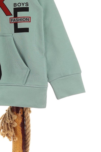 Su Yeşili (5-8 Yaş) Make Baskılı Kapüşonlu Erkek Çocuk Sweat 152694