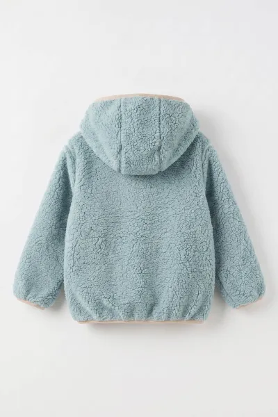Su Yeşili (1-8 Yaş)  Nakışlı Kapüşonlu Kanguru Cepli Yarım Fermuarlı Kuzu Kız &Bebek Çocuk Sweatshirt 497455