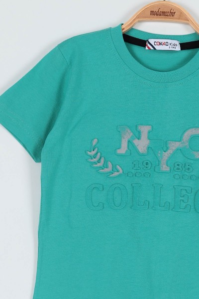 Su Yeşili (5-8 Yaş) Nyc College Kabartma Baskılı Şortlu Erkek Çocuk Takım 186780
