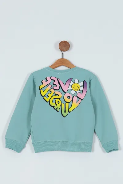 Su Yeşili (5-8 Yaş) Papatya Baskılı Kız Çocuk Sweat 236130