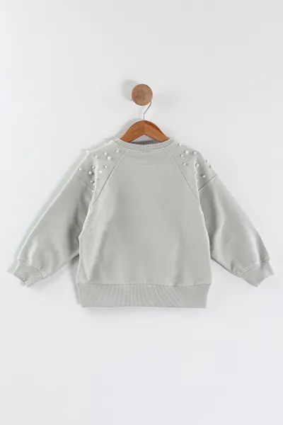 Su Yeşili (5-8 Yaş)Omuzları İncili Kız Çocuk Sweatshirt 432897