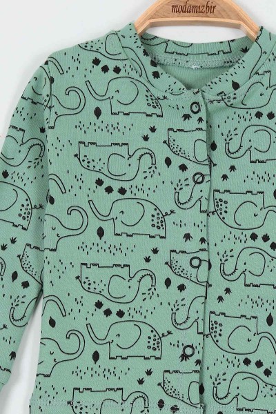 Su Yeşili (6-12 Ay) Fil Baskılı Önü Çıtçıtlı Erkek Bebe Pijama Takım 196994