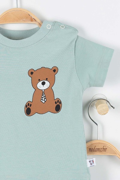 Su Yeşili (6-24 Ay) Cute Bear Ayı Baskılı Çıtçıt Detaylı Erkek Çocuk Takım 171413