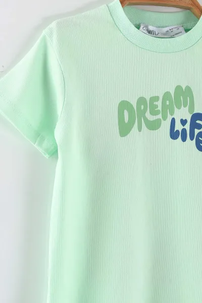 Su Yeşili (6-24 Ay) Dream Life Baskılı   Tişörtlü    Şortlu  Kız Bebek 2'li Takım 462226