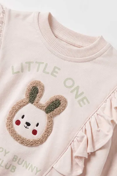 Su Yeşili (6-24 Ay) Little One Baskılı Nakışlı  2 İp Kız Bebek Mevsimlik Takım 475680