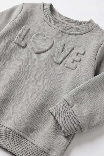 Su Yeşili (6-24 Ay) Love Kabartma Baskılı 3 İp Şardonlu Kız Bebek 2'li Takım 495619