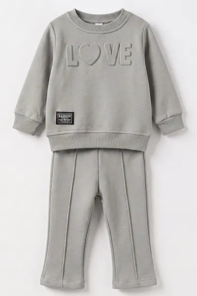 Su Yeşili (6-24 Ay) Love Kabartma Baskılı 3 İp Şardonlu Kız Bebek 2'li Takım 495619