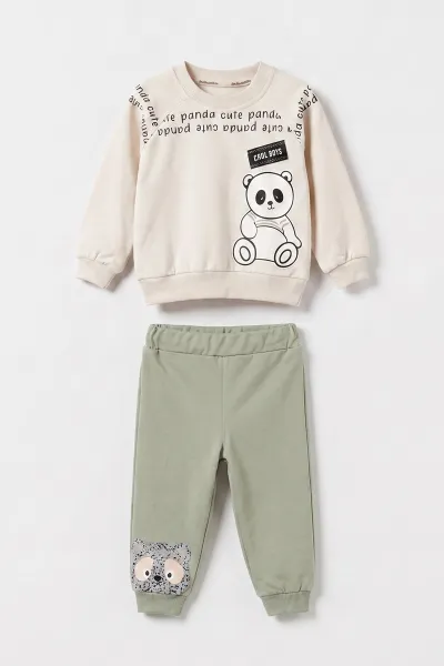 Su Yeşili (6-24 Ay) Panda Baskılı    2 İp Erkek  Bebek Mevsimlik Takım 475970