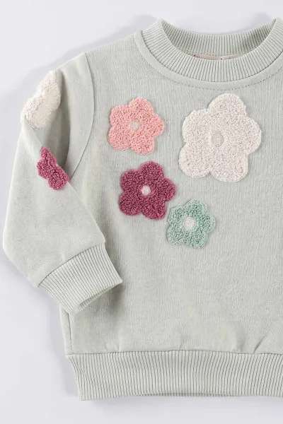 Su Yeşili (6-24 Ay) Papatya Nakışlı  3 İp Şardonlu Kız Bebek 2'li Takım 499439