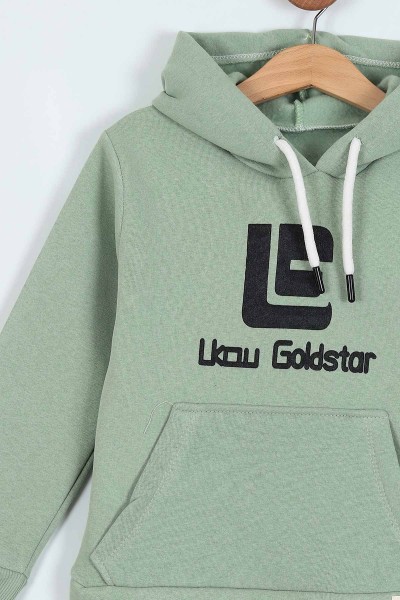 Su Yeşili (6-9 Yaş) Goldstar Baskılı Kapüşonlu Üç İp Şardonlu Erkek Çocuk Takım 218163