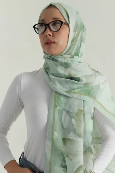 Su Yeşili 75x180 Cm Our Fashion Dijital Baskılı Desenli Soft Şal 396843