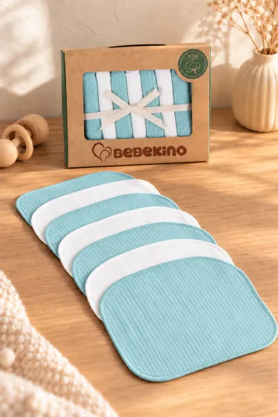 Su Yeşili 7'li Kutulu ve Pamuklu Unisex Penye  Bebek Mendil 493844