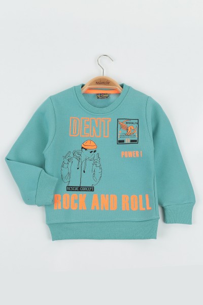 Su Yeşili (8-12 Yaş) Dent Baskılı Üç İp Şardonlu Erkek Çocuk Sweat polar 135280