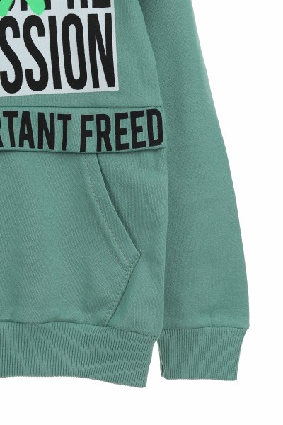 Su Yeşili (8-12 Yaş) Freedom Baskılı İki İp Şardonlu Erkek Çocuk sweat 139793