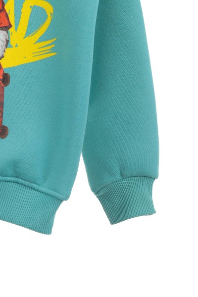 Su Yeşili (8-12 Yaş) Gözlüklü Ayı Baskılı Üç İp Şardonlu Erkek Çocuk Sweat 139614