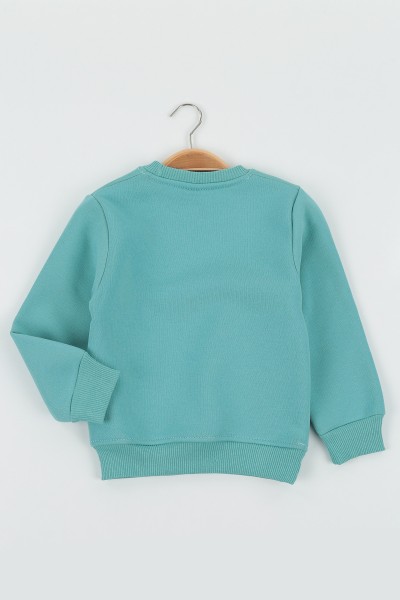 Su Yeşili (8-12 Yaş) Wowo Wın Baskılı Üç İp Şardonlu Erkek Çocuk Sweat Polar 135252
