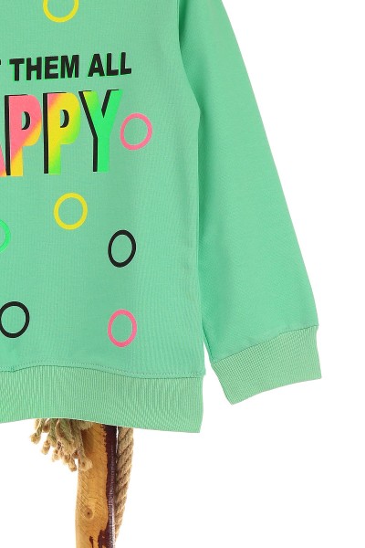 Su Yeşili (9-12 Yaş) Happy Baskılı Kız Çocuk Sweat 150986