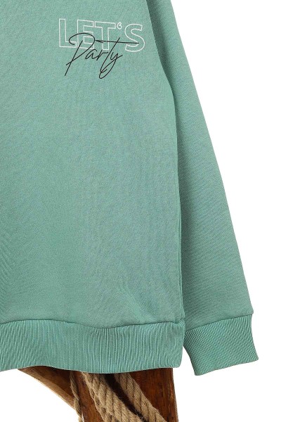 Su Yeşili (9-12 Yaş) Let'S Party Baskılı Üç İp Şardonlu Erkek Çocuk Sweat 154246
