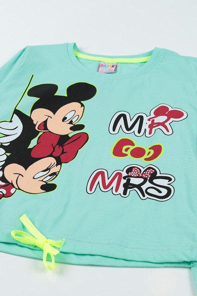 Su Yeşili (9-12 Yaş) Mickey Mouse Baskılı Belden Sıkmalı Kız Çocuk Sweatshirt 92785