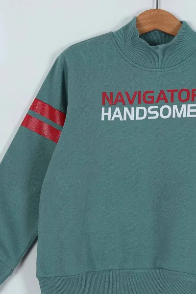 Su Yeşili (9-12 Yaş) Navigatör Baskılı Balıkçı Yaka Erkek Çocuk Sweat 236410