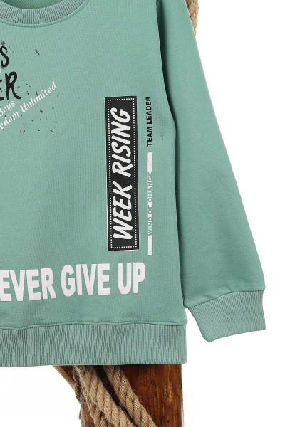 Su Yeşili (9-12 Yaş) Never Gıve Up Baskılı Erkek Çocuk Sweat 150920