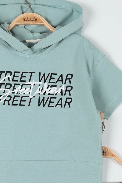 Su Yeşili (9-12 Yaş) Street Wear Baskılı Kız Çocuk Takım 180953