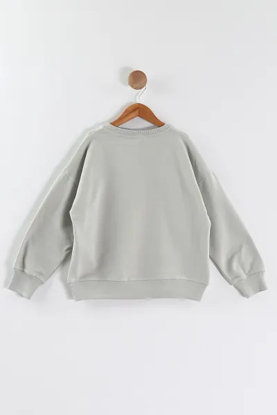 Su Yeşili (9-12 Yaş)Önü Taşlı Kız Çocuk Sweatshirt 432950
