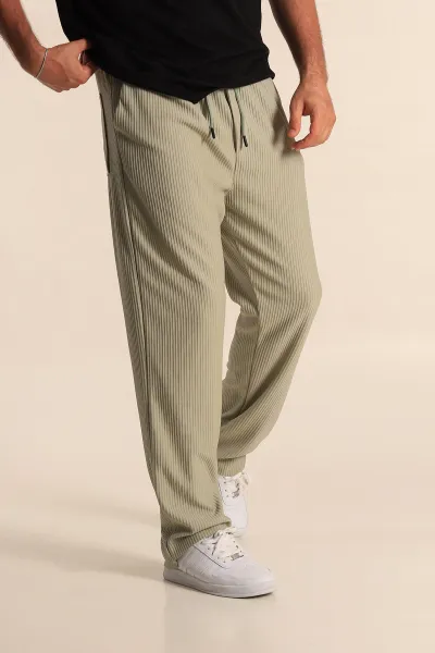 Su Yeşili Baggy Fit Bel Bağlamalı Kesik Paça Erkek Jogger Pantolon 280075