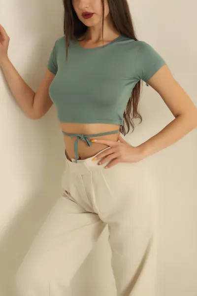 Su Yeşili Bağlamalı Crop Bluz 268979