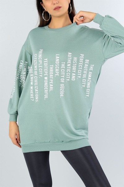 Su Yeşili Baskı Detay Sweat Tunik 43677