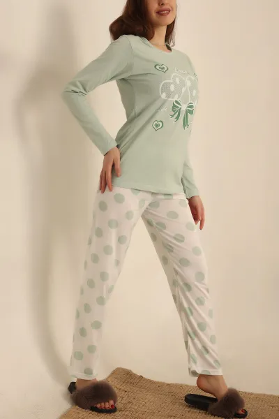 Su Yeşili Baskılı Bayan Pijama Takımı 237438