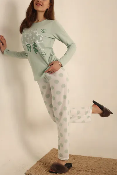 Su Yeşili Baskılı Bayan Pijama Takımı 237438
