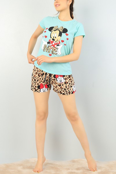 Su Yeşili Baskılı Bayan Pijama Takımı 67026