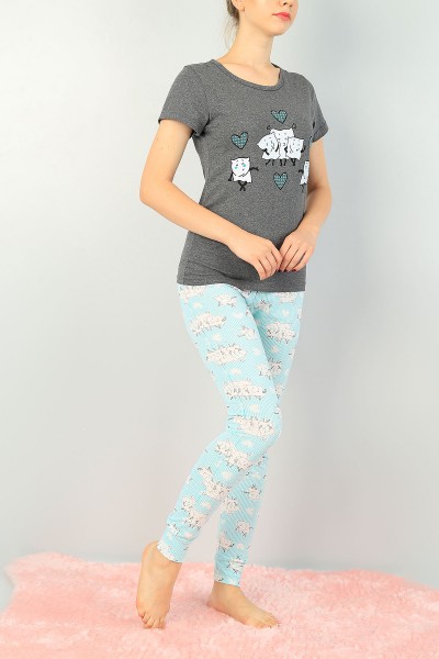 Su Yeşili Baskılı Bayan Pijama Takımı 73627